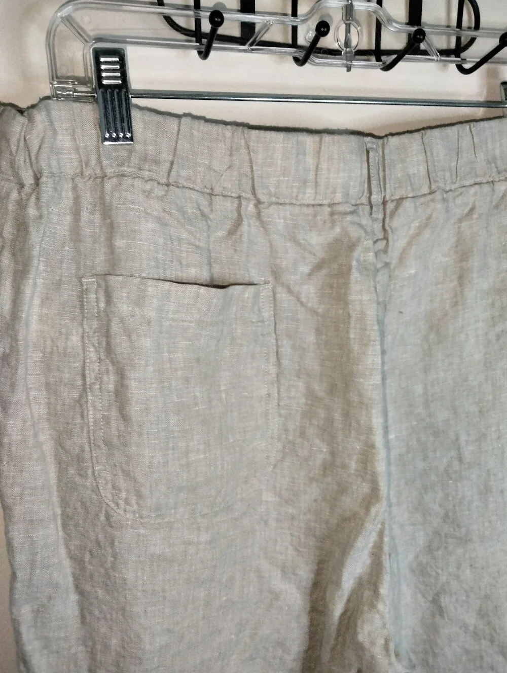 Quince (Size L) Oatmeal 100% Linen Slip Pocket Elastic Pull-on Waist Crop Pants
